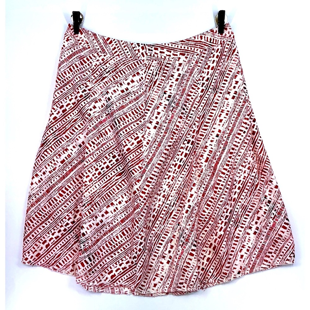 Silk Pleated Skirt Sz 6 Red Cream Abstract Boho‎ Festival Indie Artisan A Line